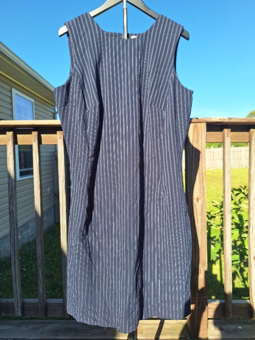 Vintage Amanda Smith Navy Pinstripe Sleeveless Dress Sz 14W